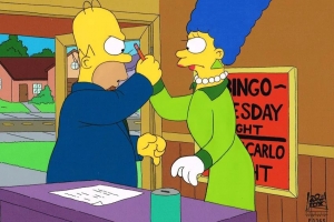 Homer Simpson and Marge Simpson fight over pen
