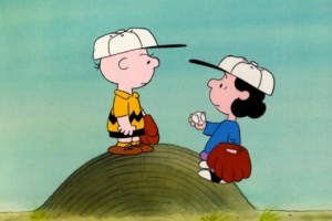 Charlie Brown and Lucy on the baseball mound