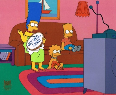 Marge needlepoint with Bart and Lisa