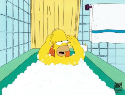 Homer Simpson takes a bath