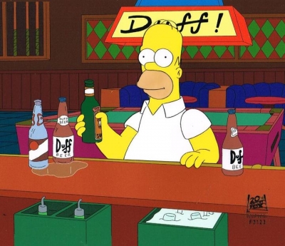 Homer Simpson drinking at Moe's