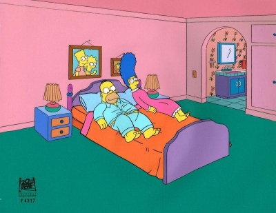 The Simpsons Original Background with Production Cel from King Sized Homer