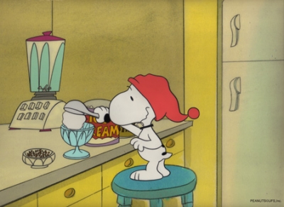 Snoopy making a Sundae