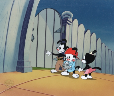 Wakko, Yakko and Dot at fence