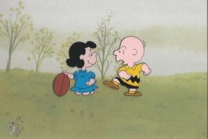 Charlie Brown and Lucy football classic (2 cels together in one scene)