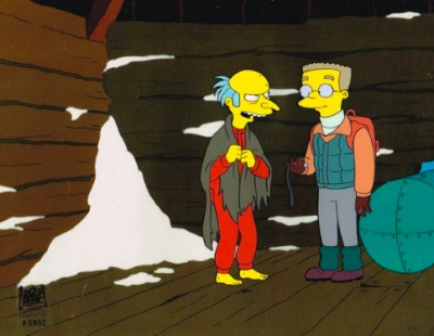 Mr. Burns and Smithers in snow
